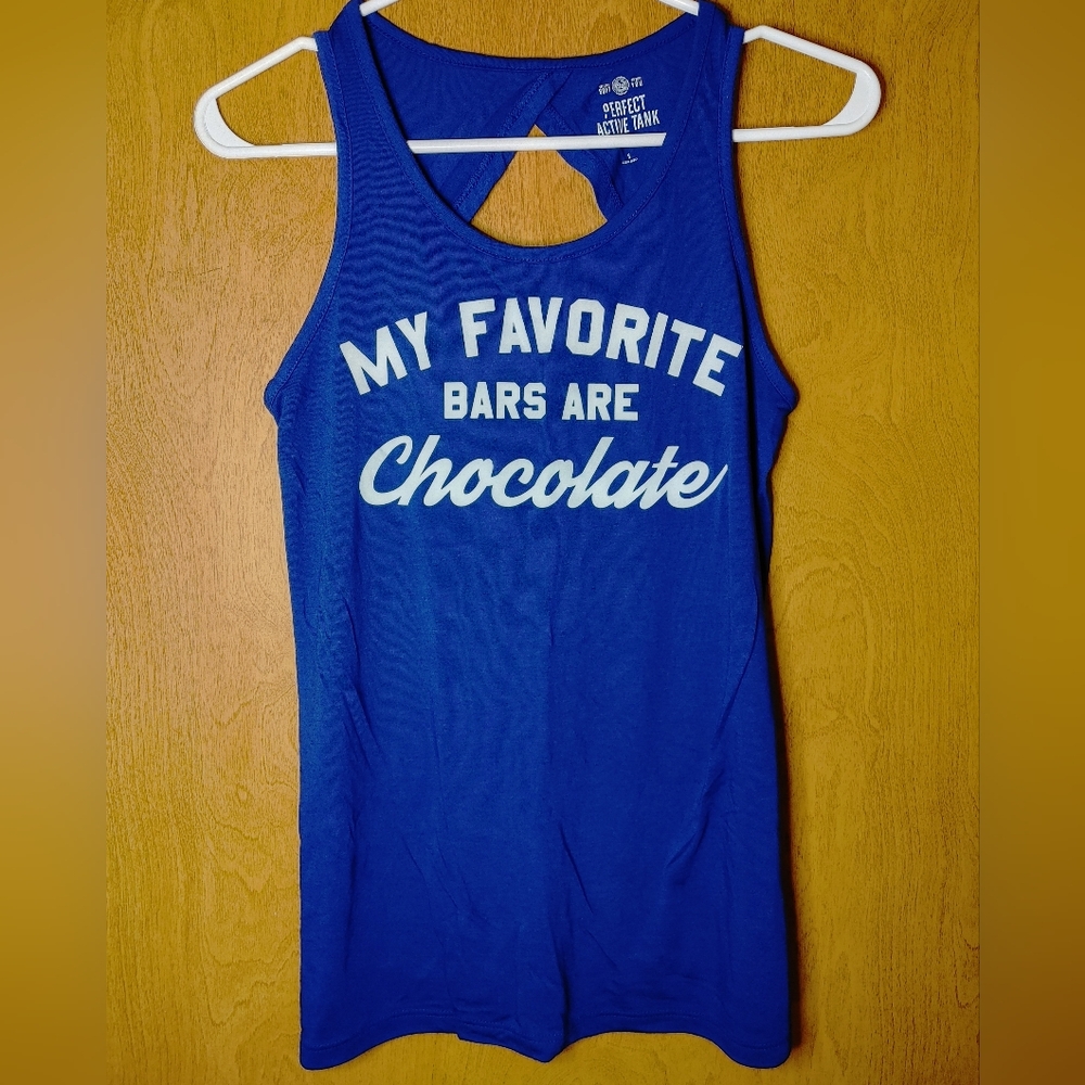 SO Perfectly You Blue Graphic Tank Top S
